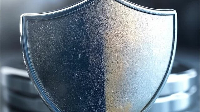 A Metallic Shield Standing Above Three Discs