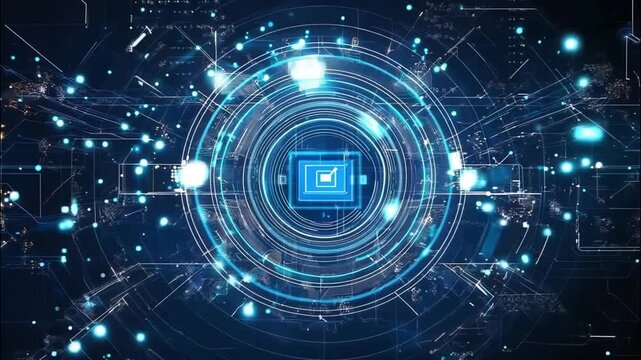Abstract Digital Network with Glowing Blue Lines and Circles
