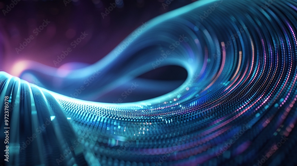 Poster a vibrant wave of colorful lights and patterns, representing digital innovation and technology in a 