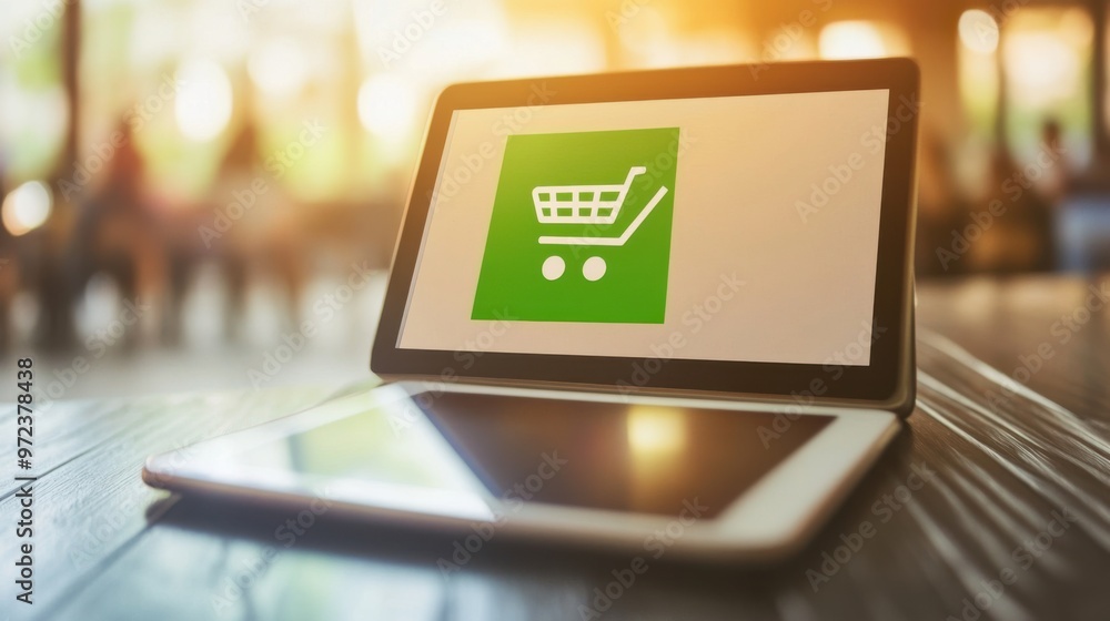 Poster e-commerce site displaying a green checkmark and successful purchase message