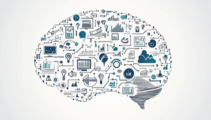Conceptual illustration of a brain filled with technology and data, representing intelligence and innovation.