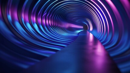 Obraz premium A visually striking tunnel illuminated with vibrant blue and purple lights, creating a surreal and captivating atmosphere.
