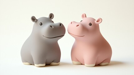 15. Adorable clay hippopotamus with a smooth, matte finish, in soft pastel shades. Perfect for adding a touch of whimsy to any design project, especially for those who love clay icons and 3D