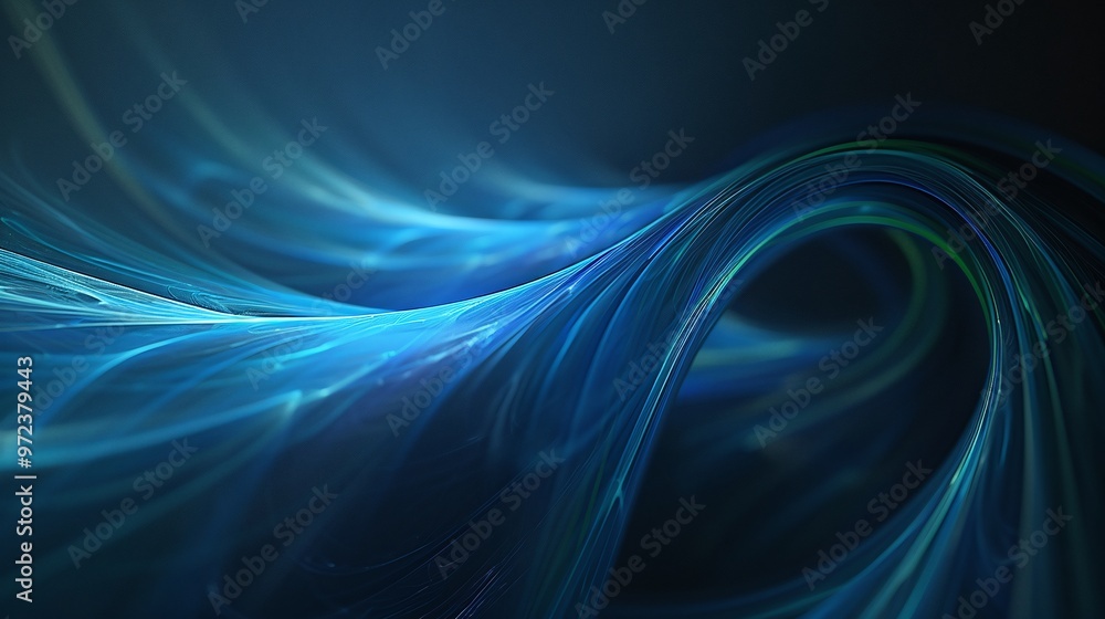 Poster abstract blue wave design, showcasing flowing light patterns and smooth gradients that create a sens