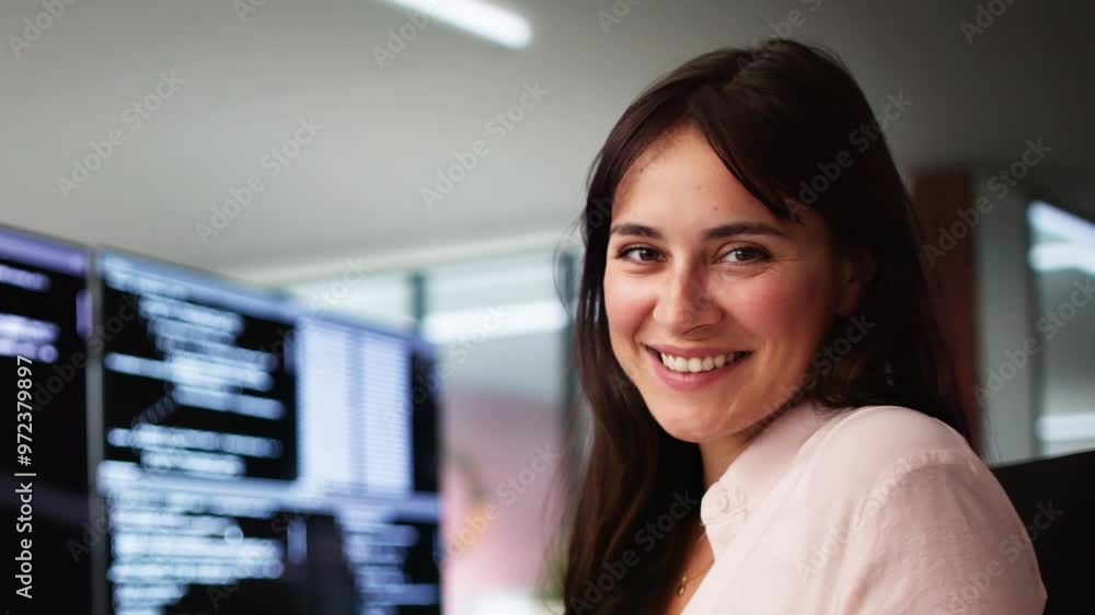 Poster Programmer Woman Coding On Multiple Computers