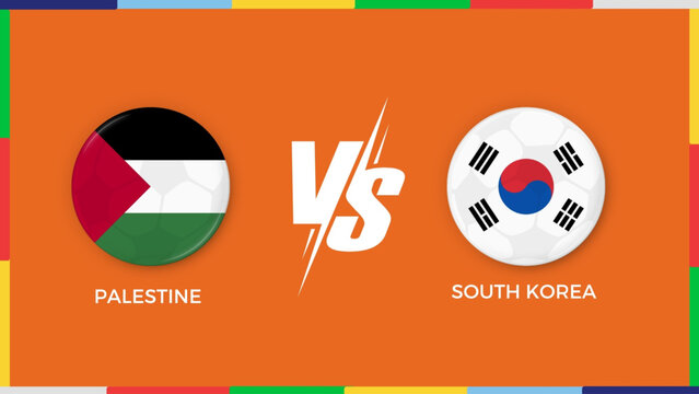 Palestine vs south korea republic flag in circle for sports banner. vector illustrator