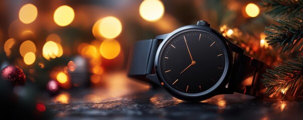 A sleek black watch with a custom engraved name on the back