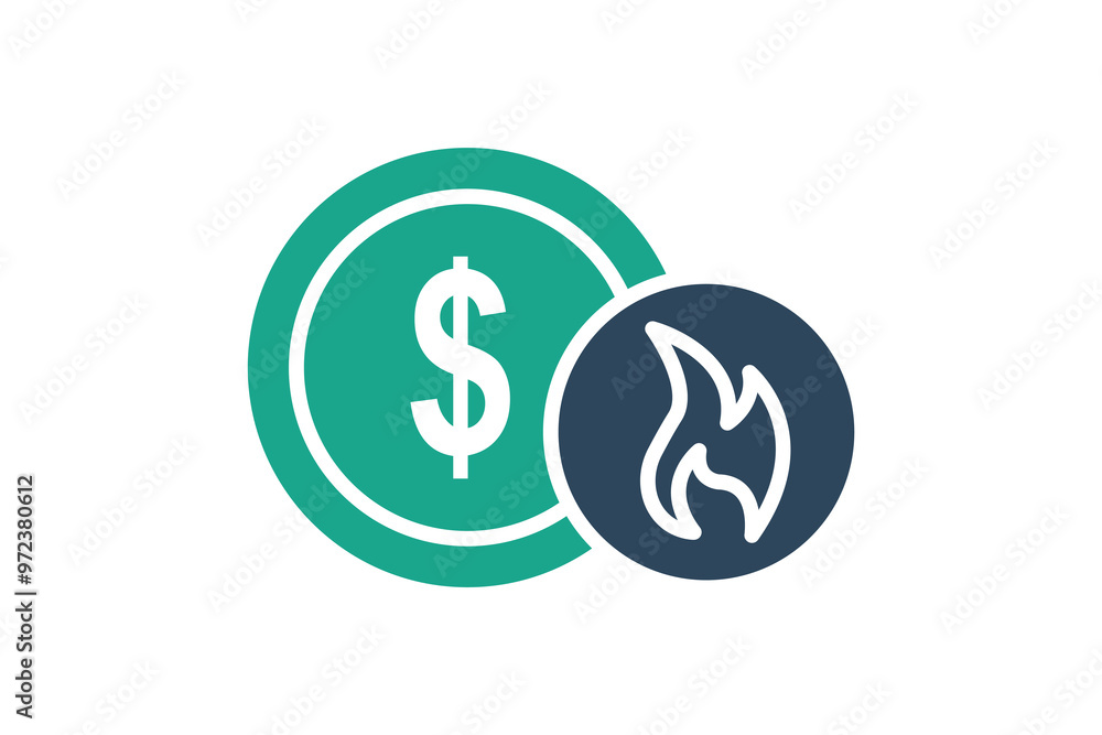 Poster disruption icon. solid icon style. dollar with fire. icon related to swot. business elements vector 