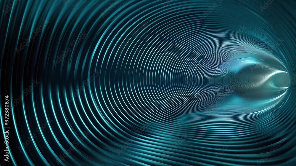 Poster abstract design with dynamic flowing lines and curves in a futuristic blue-green tone, creating a se