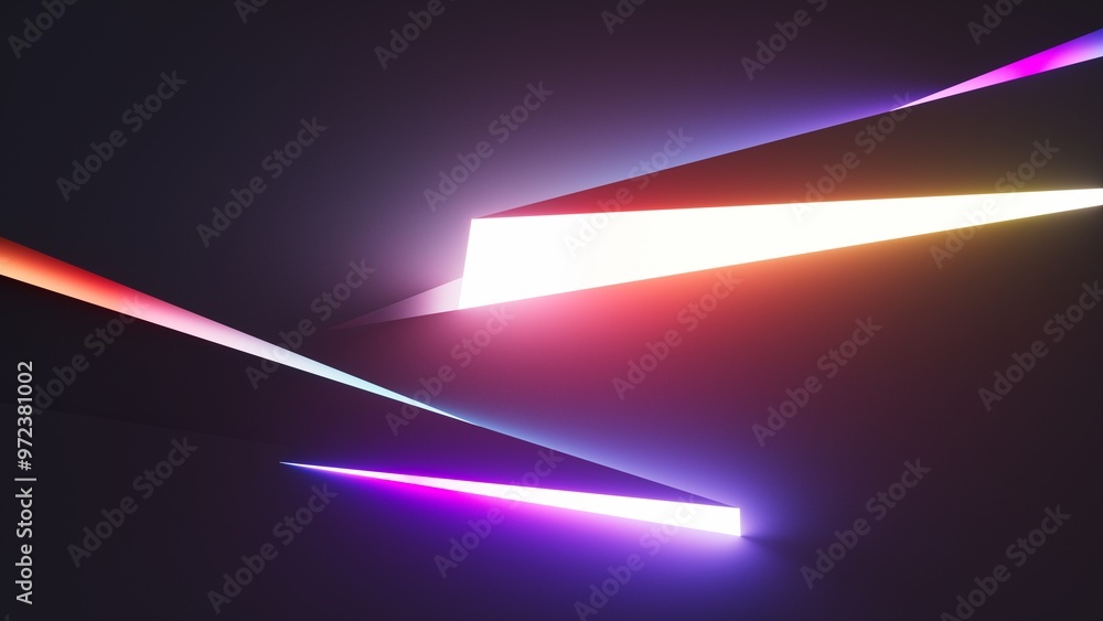 Poster 3d render. abstract geometric wallpaper. glowing neon zigzag shapes on a black background. sharp tri