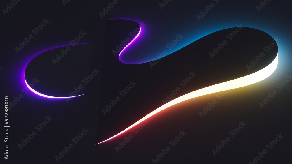 Poster 3d render. abstract minimalist background with glowing round shapes and gradient neon light. trendy 