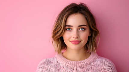 Fototapeta premium Woman Portrait Attractive Beauty Hair Smile Backgr