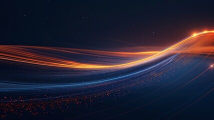 Abstract image featuring dynamic light waves in vibrant orange and blue tones against a dark background.