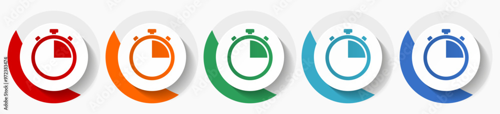 Poster clock, watch, stopwatch vector icon set, flat icons for logo design, webdesign and mobile applicatio