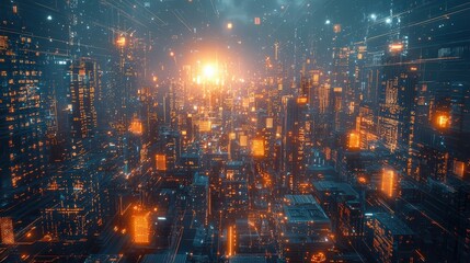 Fototapeta premium AI urban planning, futuristic cityscape, digital networks, advanced technology