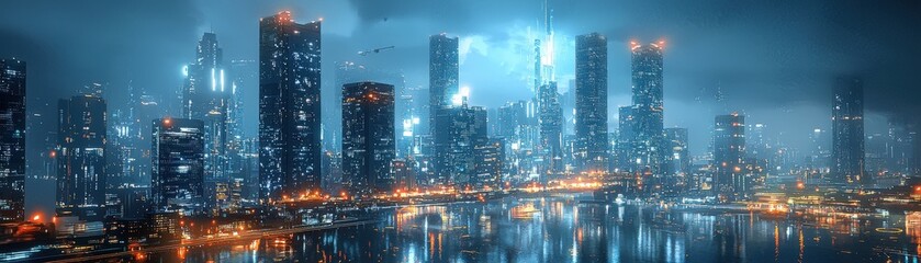 Naklejka premium Smart city, AI governance, digital infrastructure, futuristic urban design