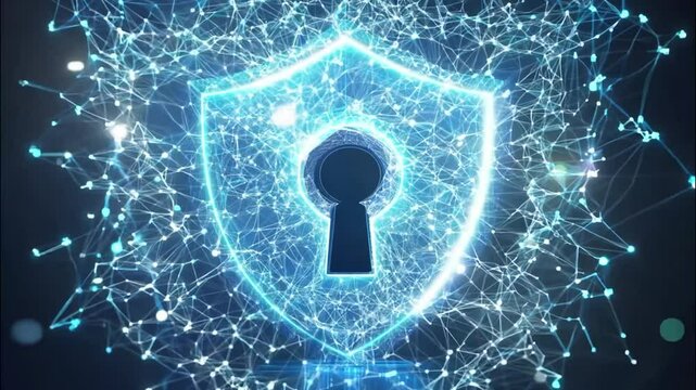 Abstract Blue Shield with Keyhole and Glowing Lines