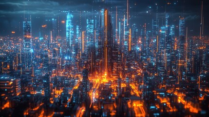 Fototapeta premium AI metropolis, digital innovation, futuristic architecture, holographic networks