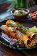 Delicious Cheese Enchiladas with Fresh Herbs on a Plate