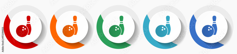 Poster bowling vector icon set, flat icons for logo design, webdesign and mobile applications, colorful rou