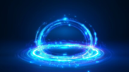 A glowing blue circular portal emitting vibrant light in a dark backdrop, depicting a sci-fi or fantasy theme
