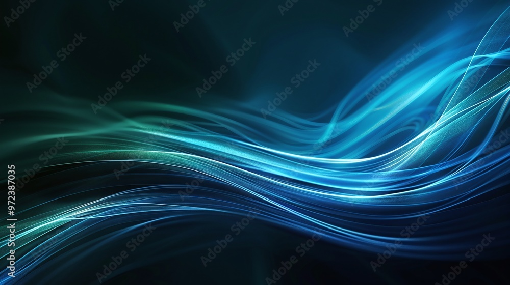 Poster abstract wave design in blue and green tones, creating a serene and calming visual effect for backgr