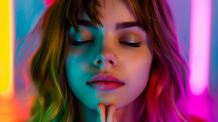 Fototapeta premium Woman Praying And Contemplating. Peace Mind