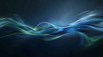 Obraz premium Abstract wave pattern in shades of blue and green with a soft glow on a dark background, perfect for modern designs.