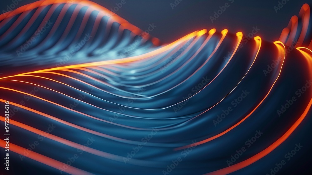 Poster abstract wave pattern with glowing orange and blue lines, creating a dynamic and modern visual effec
