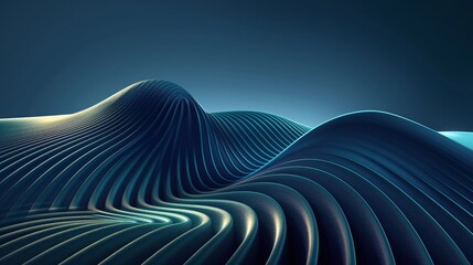 Naklejka premium Abstract wave patterns create a stunning visual in shades of blue and gold, evoking a sense of depth and fluidity. Product presentation background.
