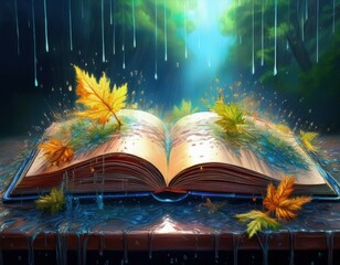 Enchanted Book with Autumn Leaves