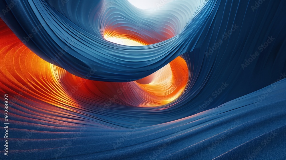 Poster abstract wave patterns in blue and orange hues create a mesmerizing visual effect that captivates th