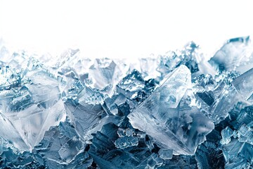 Obraz premium Pile of ice crystals with transparent background, front view, light blue color, white space in the middle, high resolution.