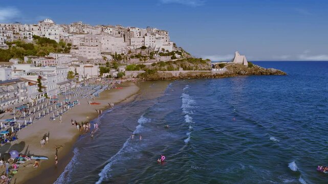 Amazing aerial view of the beautiful Sperlonga old town, Italy, at the sunset