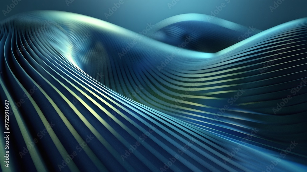 Poster abstract waves of blue and gold create a serene and captivating visual experience, perfect for moder