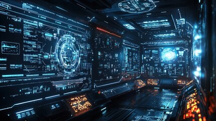 Obraz premium AI-driven society, futuristic cityscape, digital integration, holographic interfaces