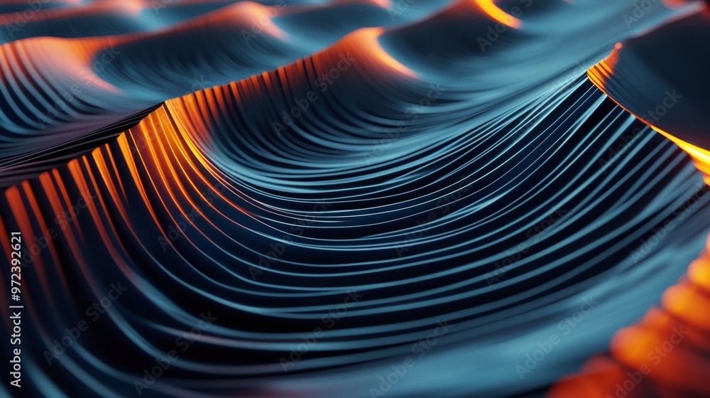 Poster abstract waves of shimmering blue and orange create a mesmerizing visual texture, perfect for modern
