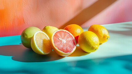 Vibrant Fresh Fruits on Colorful Table, Still Life Photography for Healthy Eating and Nutrition Concepts Generative AI