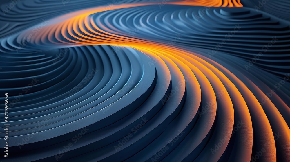 Poster abstract wavy pattern with blue and orange tones, creating a mesmerizing flow and depth for artistic