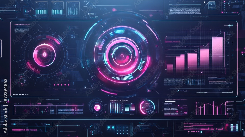 Poster futuristic digital interface. abstract tech ui elements, modern sci-fi tech geometric dashboard shap