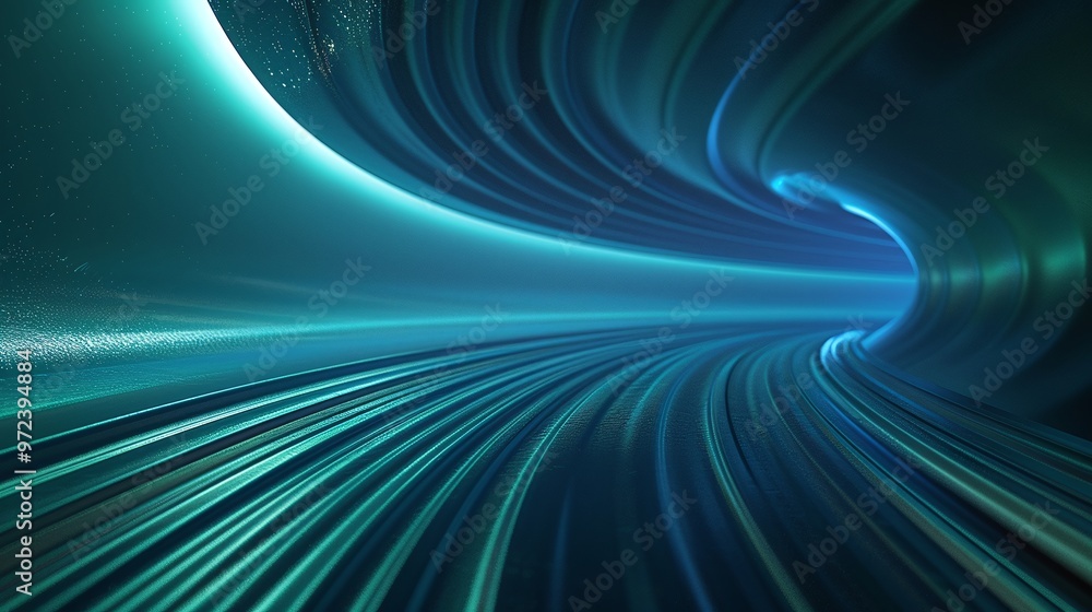 Poster an abstract representation of a futuristic tunnel with flowing lines and vibrant colors, creating a 