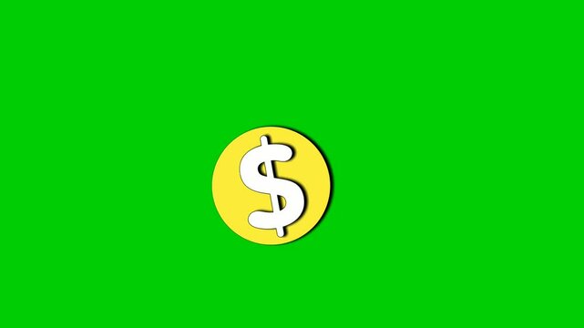 dollar money sign symbol animation cartoon on green screen.4K for business concept.running and compounding like snowball effect