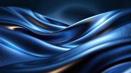 An abstract representation of flowing blue fabric, showcasing elegant curves and glossy textures against a dark background. Product presentation background.