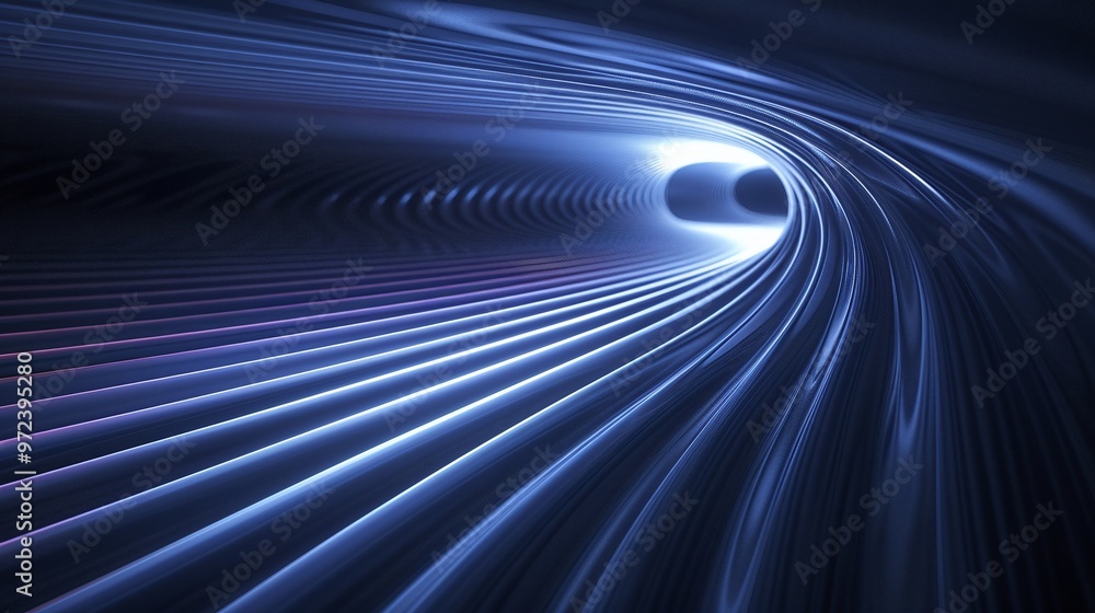 Poster an abstract representation of light trails creating a dynamic and futuristic wave-like pattern in sh