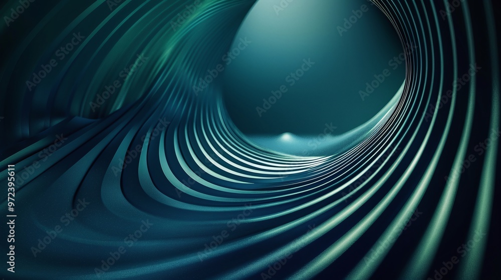 Poster an abstract visualization of flowing curves and waves, creating a serene, dynamic atmosphere with a 