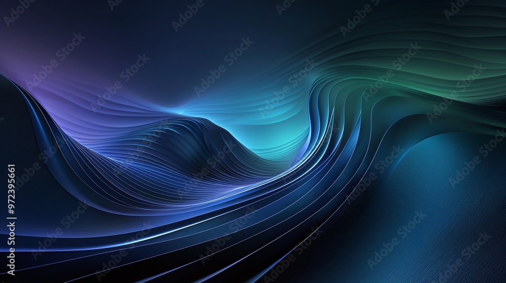 Aufkleber an abstract wave design featuring flowing lines and gradients in deep blue and green tones, creating