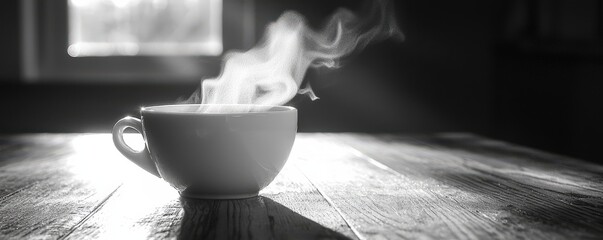 First sip of coffee with steam rising, Monday morning, invigorating start