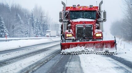 Naklejka premium Snowplow clearing roads during winter blizzard traffic management and snow removal efforts