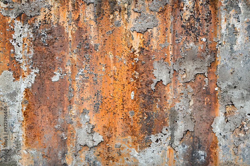 Wall mural Rusty metal, corroded and varying in color from orange, brown and grey, creates a rough and aged surface