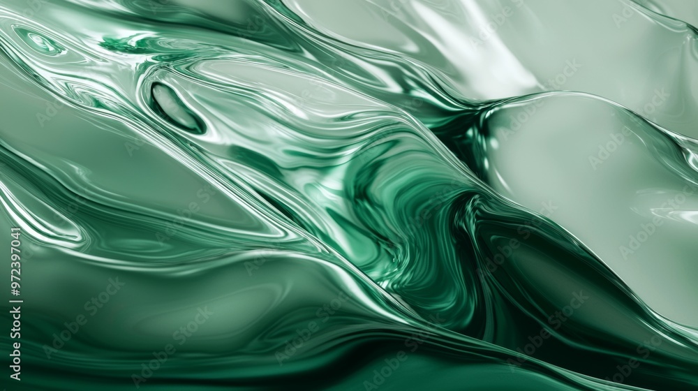 Poster mesmerizing abstract background with flowing liquid in metallic emerald green hues, creating captiva